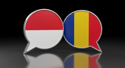 Naklejka premium Indonesia and Romania dialogue concept presented in overlapping speech bubbles