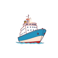 Obraz premium Abstract vector kawaii style ship sticker with bright lens flare contrasting colors and contour lines set against a big white background art illustration design