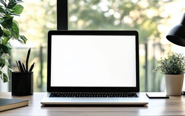 Fototapeta premium Modern Workspace Laptop with Blank Screen