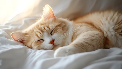 Sleepy Cat on White Sheets