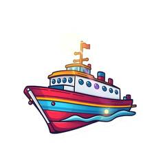 Obraz premium Abstract vector kawaii style ship sticker with bright lens flare contrasting colors and contour lines set against a big white background art illustration design