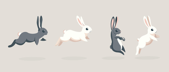 Cute bunny rabbits running animation vector illustration graphic design