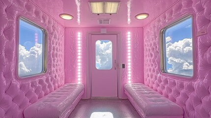 Pink Cloud Nine: An Enchanting Aerial View from a Plush Pink Cabin