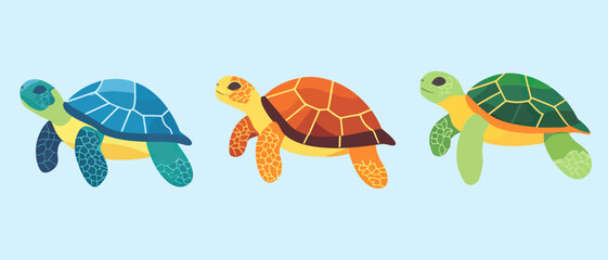 Sea turtle clip art vector illustration set of three colorful turtles