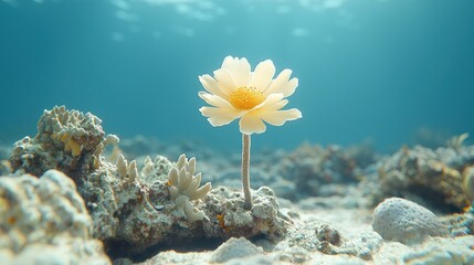 Underwater Serenity: A Single Bloom in the Ocean Depths
