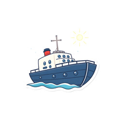 Obraz premium Abstract vector kawaii style ship sticker with bright lens flare contrasting colors and contour lines set against a big white background art illustration design