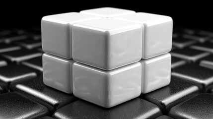 Abstract White Cubes on Black Surface: Minimalist 3D Render