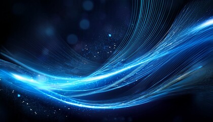 Abstract glowing blue lines with glitter effect on dark background