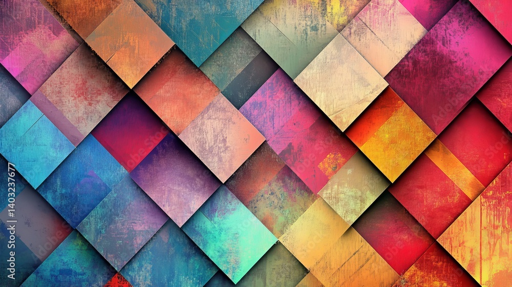 Poster colorful abstract geometric pattern background with squares and grunge texture design art 3d effect