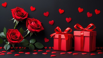 gift box with red roses and heart shape