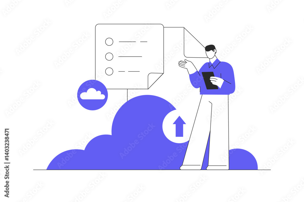 Poster download and upload. cloud computing concept,cloud server,device data exchange and file synchronizat