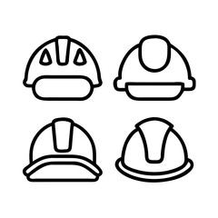 Helmet and Hard Hat Icons Set – Vector Outline Safety Gear for Building Sites, Infrastructure Projects, Civil Engineering, Workplace Infographics and Protective Tools.
