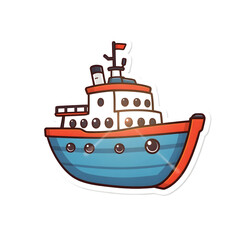 Obraz premium Abstract vector kawaii style ship sticker with bright lens flare contrasting colors and contour lines set against a big white background art illustration design