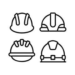 Outline Helmet and Hard Hat Icon Pack – Vector Format PPE Symbols for Occupational Safety, Manual Labor Tools, Construction Infographics and Engineering Graphics.