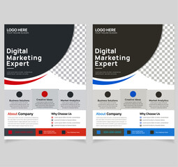 Corporate business flyer template design set with blue, , red and black color. marketing, business proposal, promotion, advertise, publication, cover page. new digital marketing flyer set.