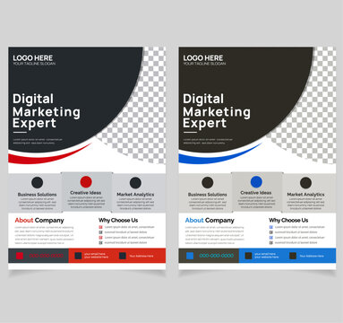 Corporate business flyer template design set with blue, , red and black color. marketing, business proposal, promotion, advertise, publication, cover page. new digital marketing flyer set.