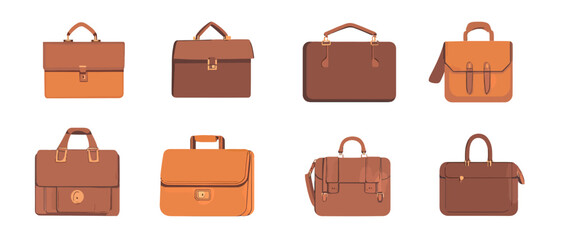 Collection of leather briefcase vector illustration for business design