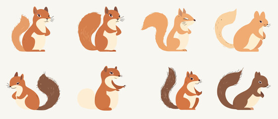 Cute squirrel vector illustration set rodents animal wildlife design art