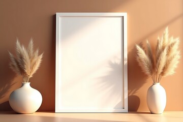 Serene pampas grass frame mockup warm tones