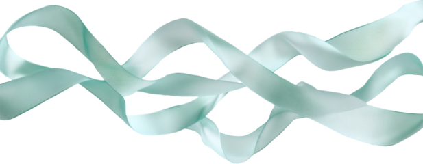 Abstract teal ribbons flowing on transparent background