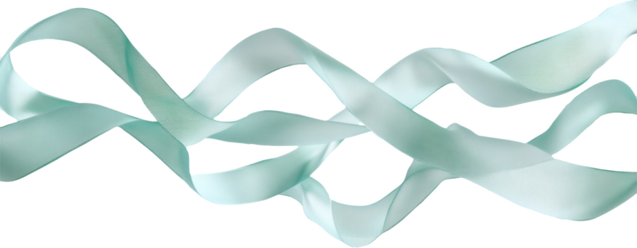 Abstract teal ribbons flowing on transparent background