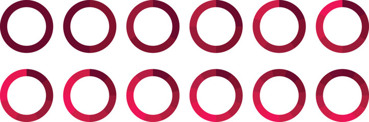Pie chart set, segmented circle icons, circle diagram. Pie chart divided 1,2,3,4,5,6 equal parts. Color pizza or donut round diagram. Infographic wheel segment or sections parts. Vector illustration