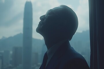 Reflective business leader in hong kong skyline portrait photography urban environment inspirational concept