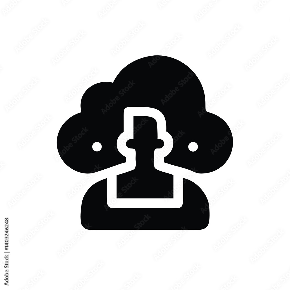 Poster cloud computing user icon in silhouette style