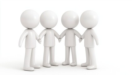 Four White Figures Holding Hands in Circle on White Background