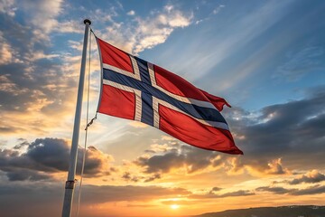  a full view of the norway national flag waving