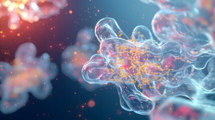 Obraz premium Colorful Abstract Representation of Microscopic Cells and Molecules in a Laboratory Environment