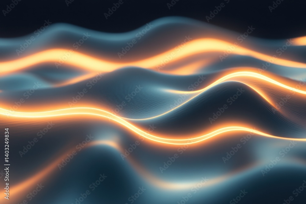Poster colorful wavy patterns illuminated by soft glowing lines create a serene visual effect
