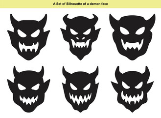 Graphic black silhouettes of Silhouette of a demon face silhouette- vector illustration with white background 