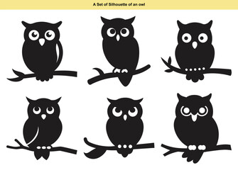 Graphic black Silhouette of an owl- vector illustration with white background