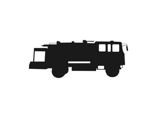 silhouette of a fire truck, black and white drawing. fire engine vector black icon. Fire truck silhouette isolated on a white background. Fire truck icon vector illustration design. 