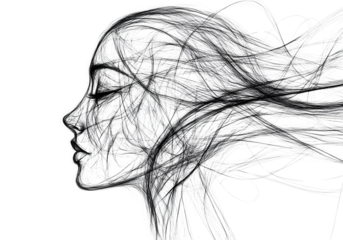  Side view of a head silhouette made from scribbled lines, transparent background