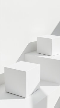 White Geometric Display Cubes in Sunlit Studio Scene