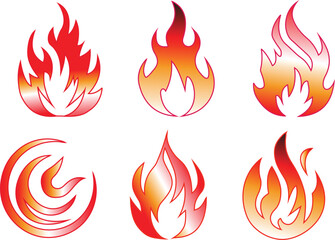 Red Flame Fire Icons Set in Flat Gradient Style