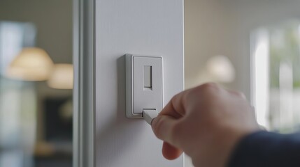 Naklejka premium Electrician rewiring a light switch. Featuring electrical rewiring and safety