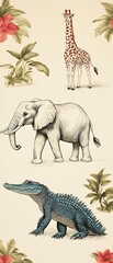 African Wildlife Safari Animals Illustration Print