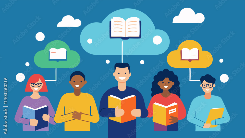 Poster resource sharing a diverse group of employees collaboratively sharing books articles and online reso
