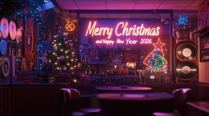 Obraz premium A festive decorated bar welcomes the Christmas and new year season