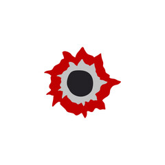 Bloody gunshot icon. Bullet hole. Vector illustration 