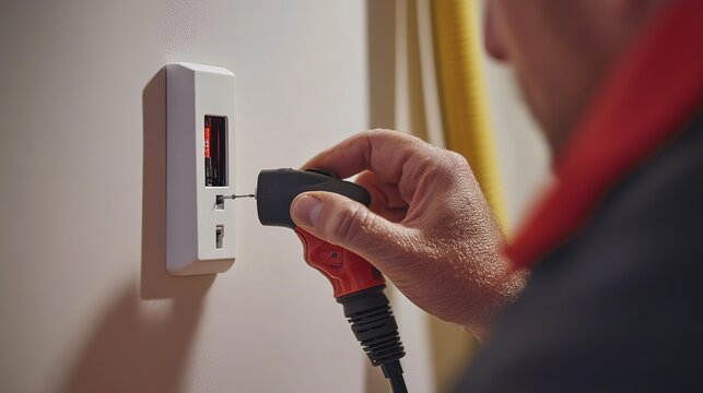 Electrician testing electrical outlets. Featuring electrical inspection and home safety