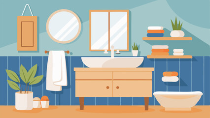 A serene bathroom with a light wood vanity plush white towels and wooden accents throughout.