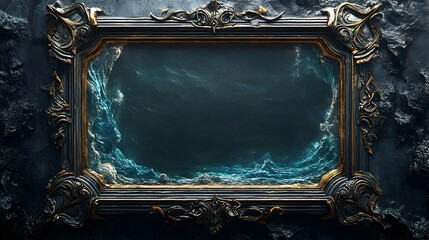 Ornate antique frame showcasing a turbulent seascape.