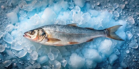 Frozen fish with visible ice crystals on its surface, aquatic life