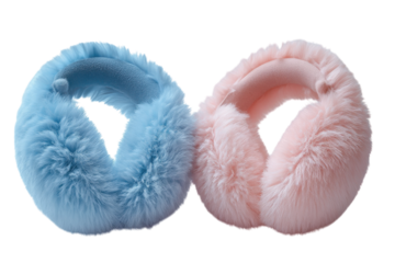 Cozy pastel pink and blue faux fur earmuffs perfect for winter warmth soft texture and stylish look against a black