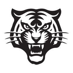 Set of tiger head illustrations in black and white. Tiger head design on white background