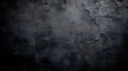 Dark black anthracite gray grey rustic concrete cement stone texture background wall - Rough grunge grain aged old cracked abstract structure with dark vignette frame, template for design